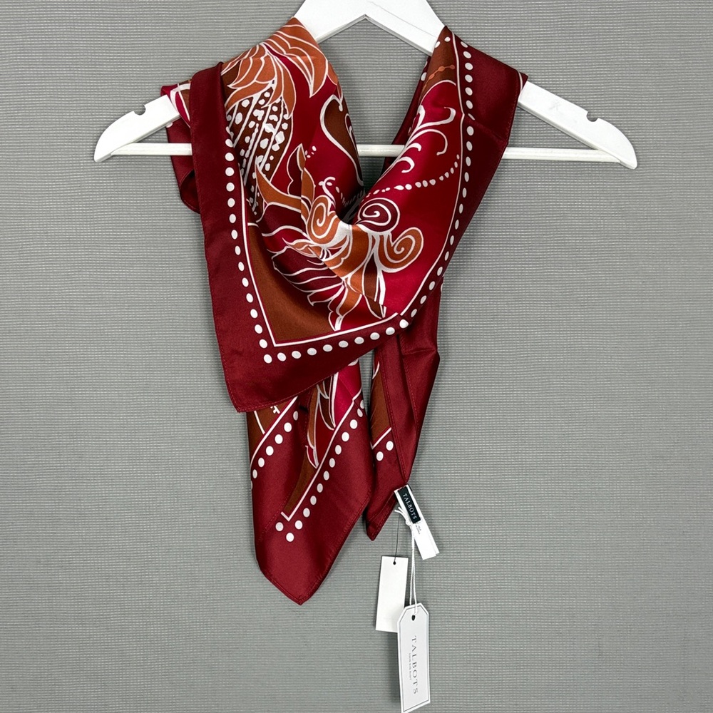 Talbots Elegant 100% Silk Patterned Red Scarf